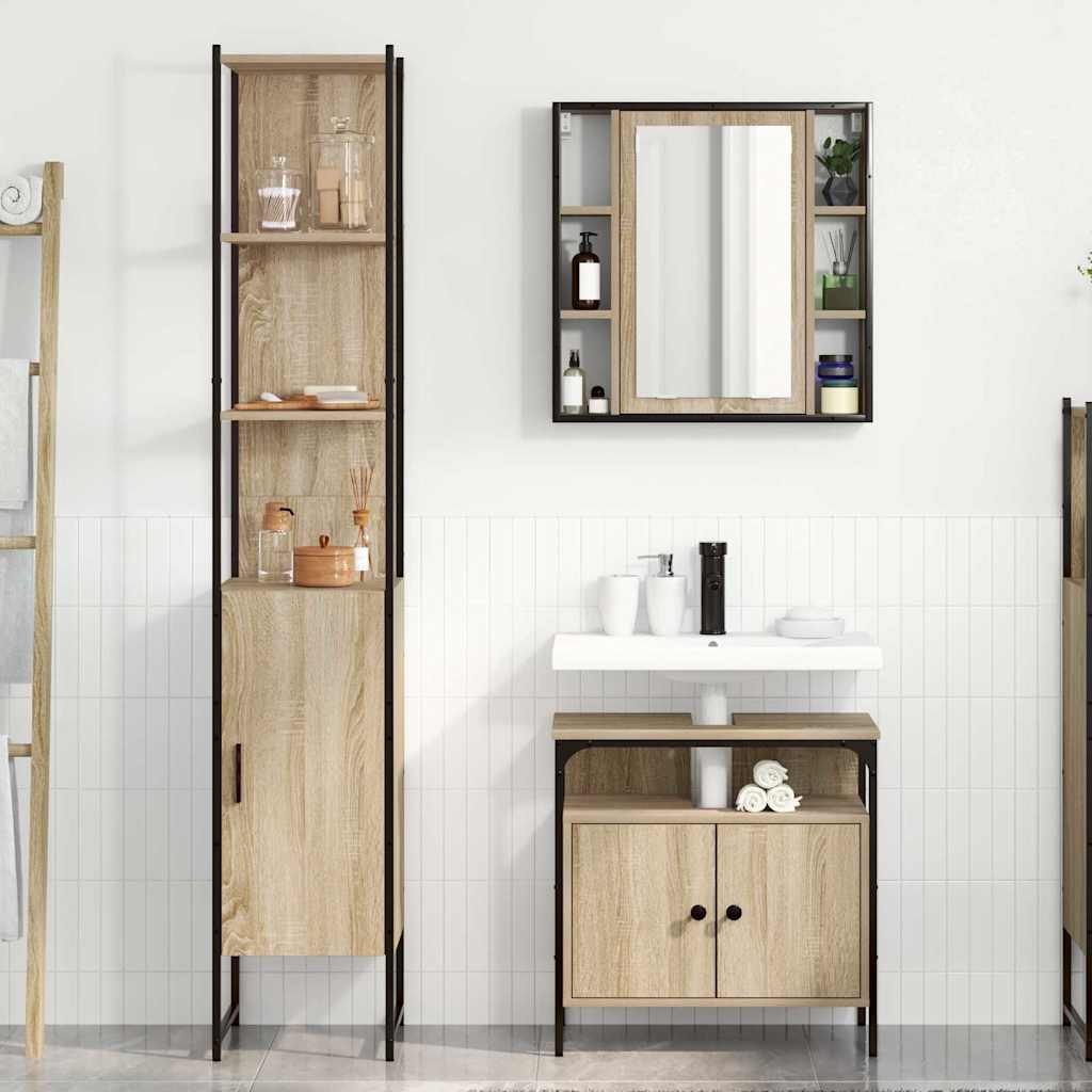 Badezimmermöbel-Set 3 stk. Sonoma-Eiche 33 x 33 x 185,5 cm