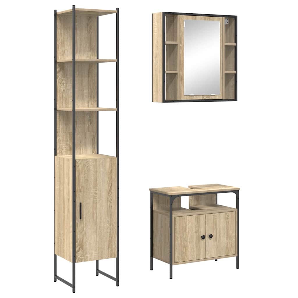 Badezimmermöbel-Set 3 stk. Sonoma-Eiche 33 x 33 x 185,5 cm