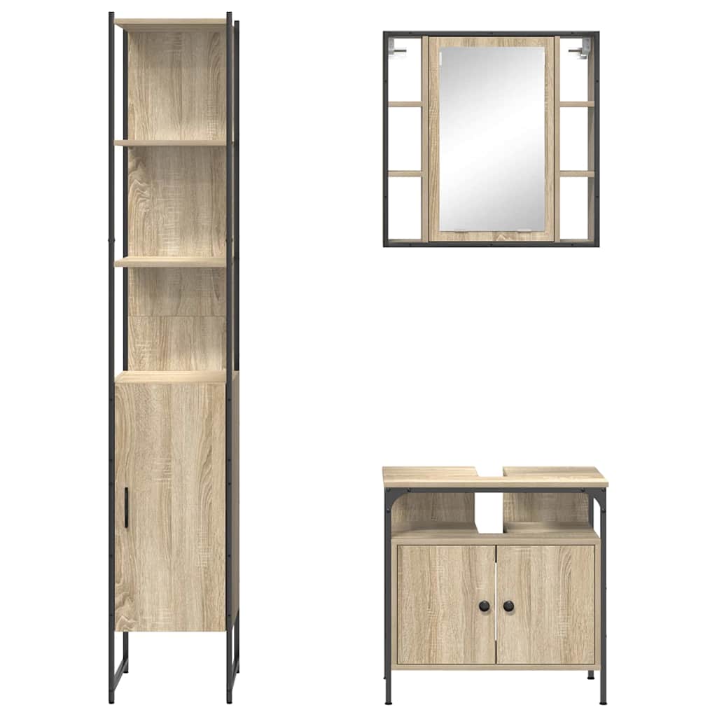 Badezimmermöbel-Set 3 stk. Sonoma-Eiche 33 x 33 x 185,5 cm