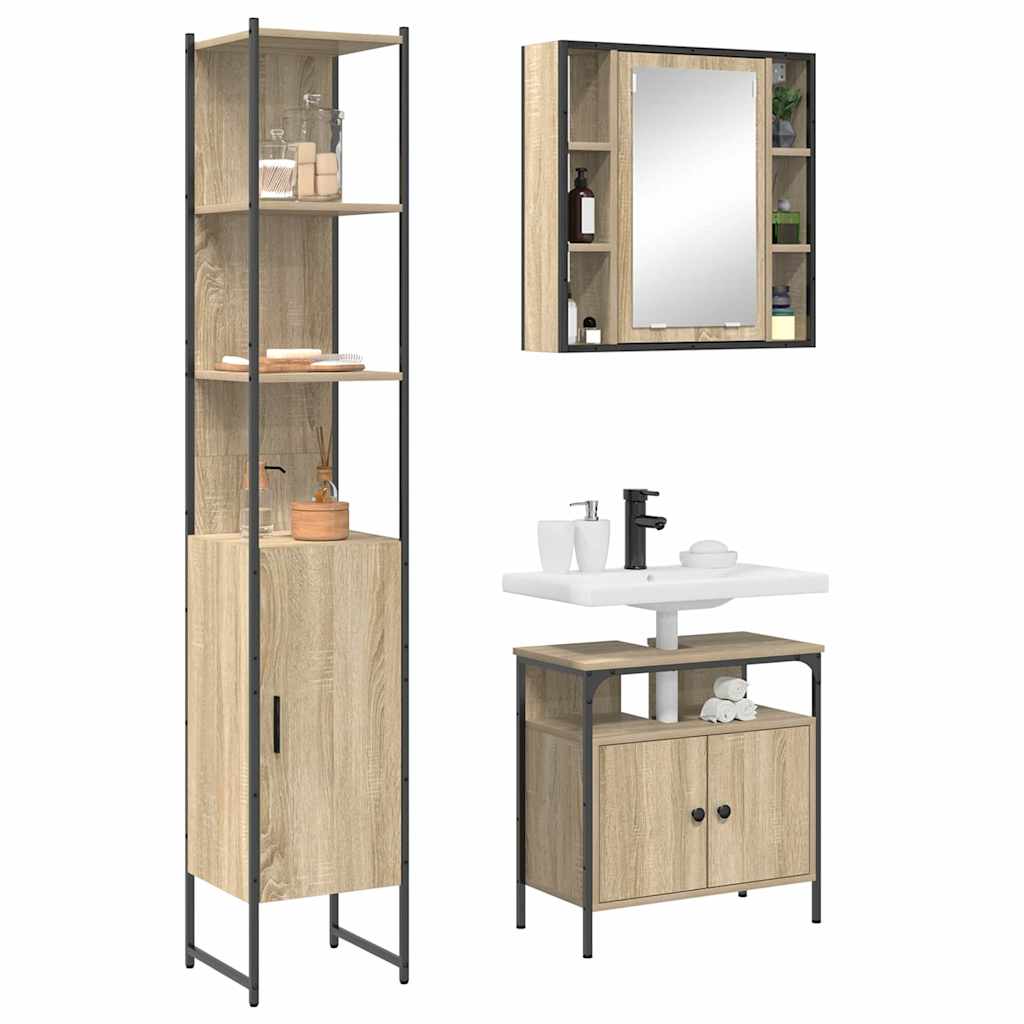 Badezimmermöbel-Set 3 stk. Sonoma-Eiche 33 x 33 x 185,5 cm