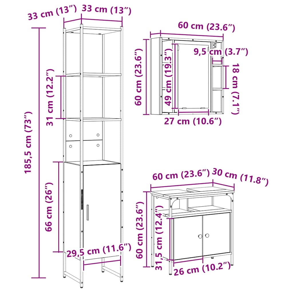 Badezimmermöbel-Set mit Regal 3 pcs Sonoma-Eiche Holzwerkstoff