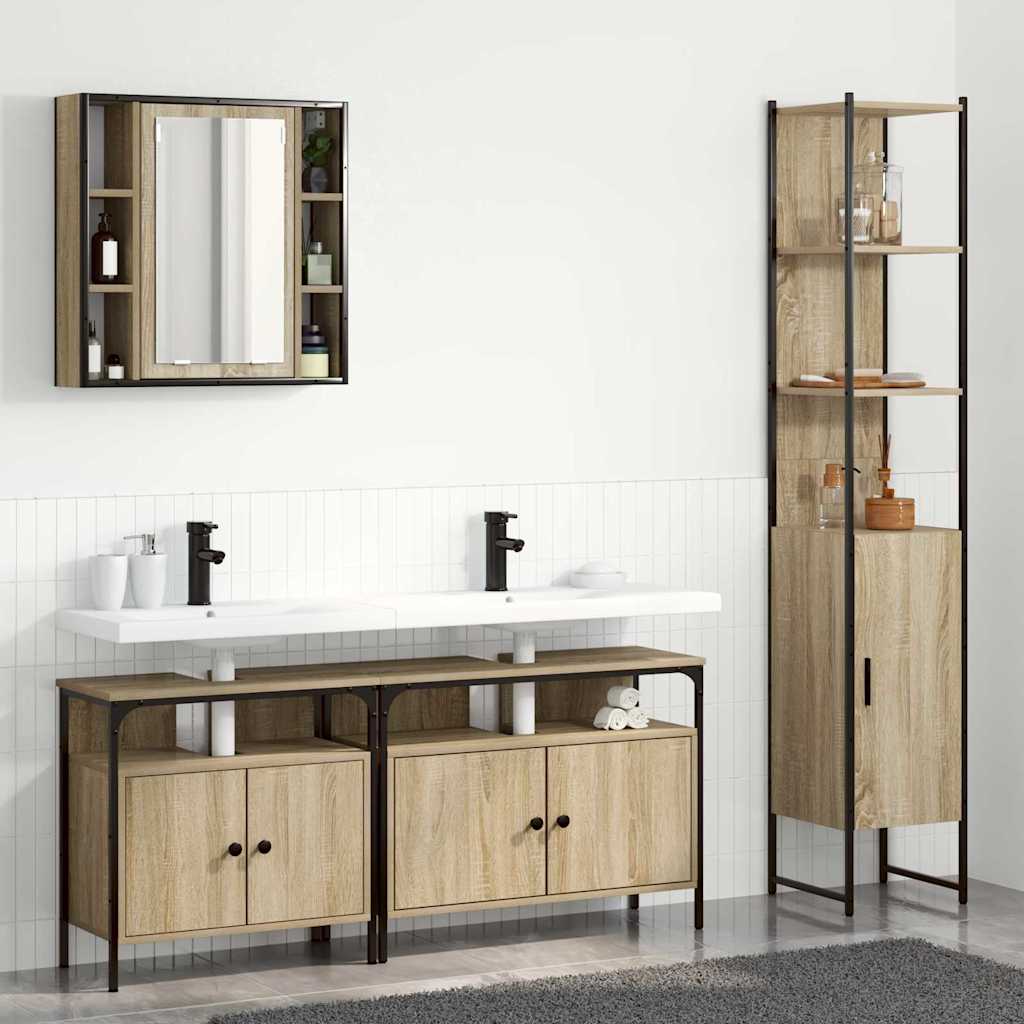Badezimmermöbel-Set 4 stk. Sonoma-Eiche 33 x 33 x 185,5 cm