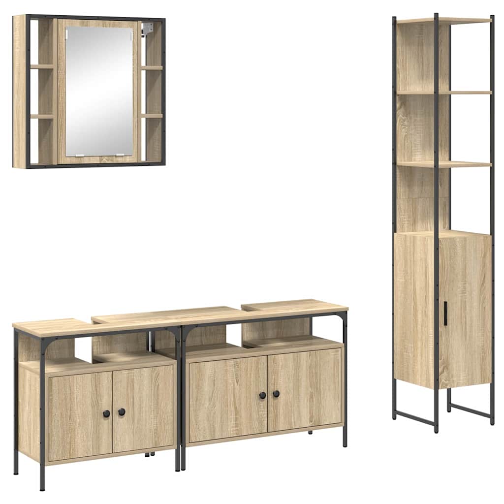 Badezimmermöbel-Set 4 stk. Sonoma-Eiche 33 x 33 x 185,5 cm