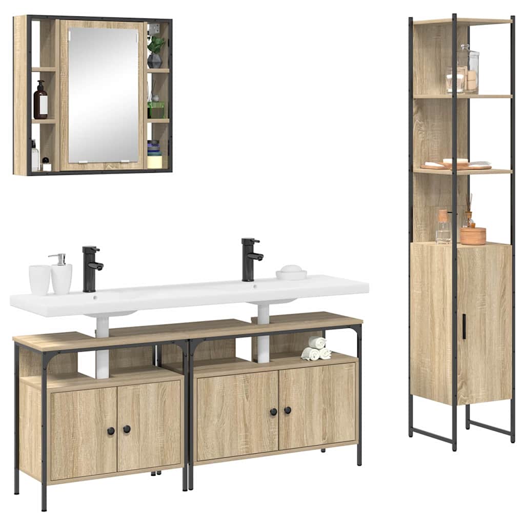 Badezimmermöbel-Set 4 stk. Sonoma-Eiche 33 x 33 x 185,5 cm