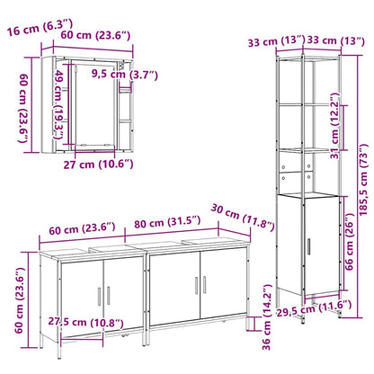Badezimmermöbel-Set 4 stk. Sonoma-Eiche 33 x 33 x 185,5 cm