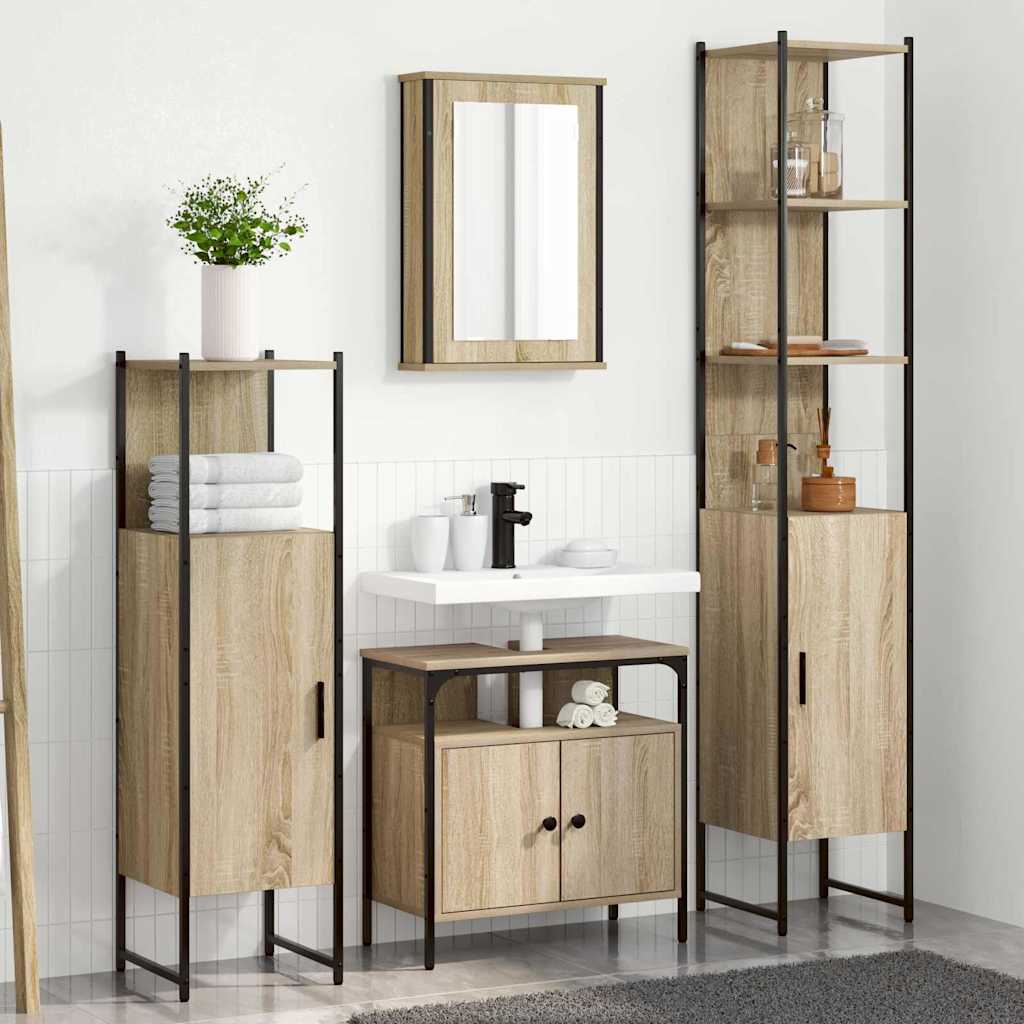 Badezimmermöbel-Set 4 stk. Sonoma-Eiche 33 x 33 x 185,5 cm