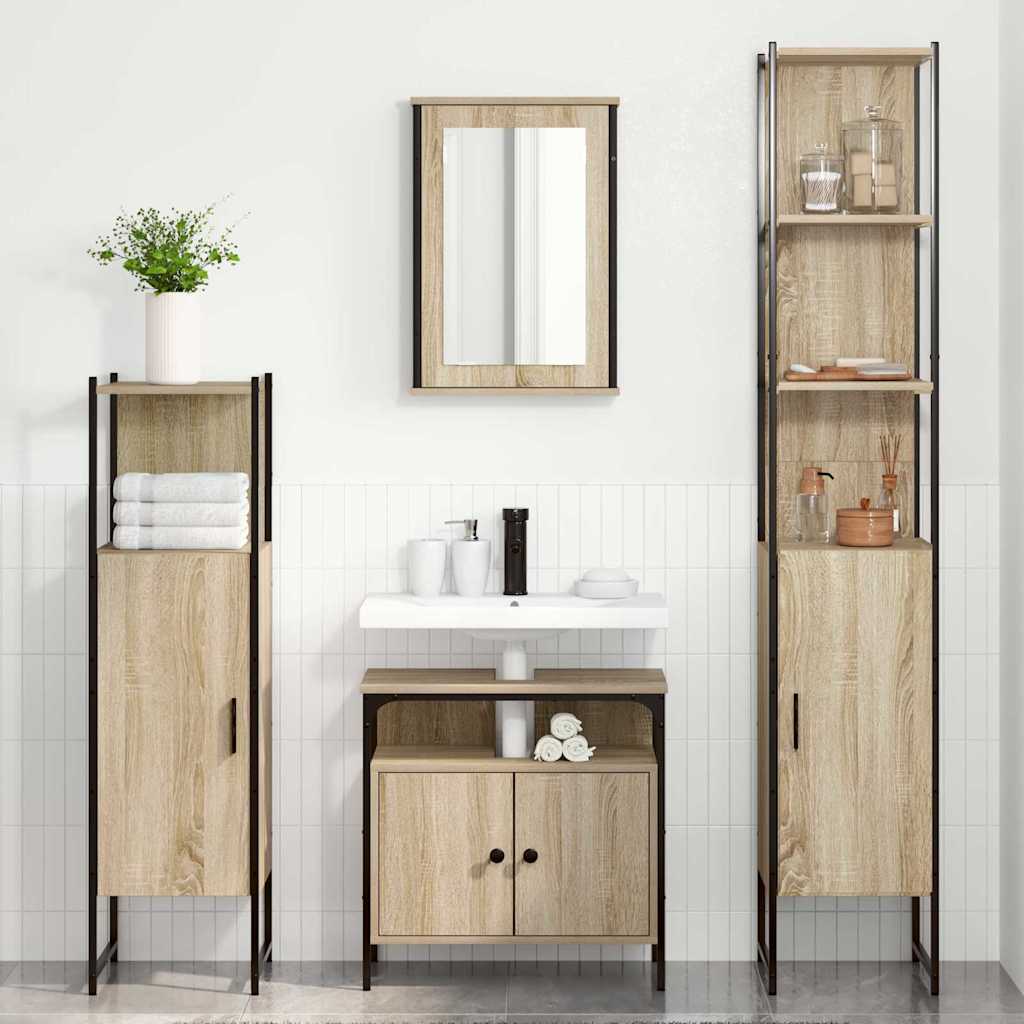 Badezimmermöbel-Set 4 stk. Sonoma-Eiche 33 x 33 x 185,5 cm