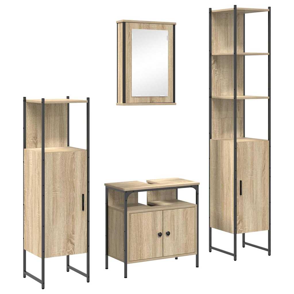 Badezimmermöbel-Set 4 stk. Sonoma-Eiche 33 x 33 x 185,5 cm