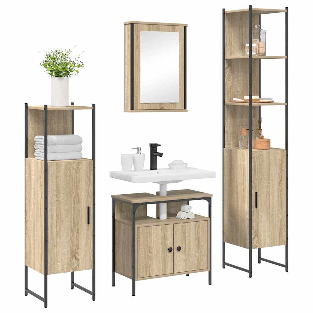 Badezimmermöbel-Set 4 stk. Sonoma-Eiche 33 x 33 x 185,5 cm