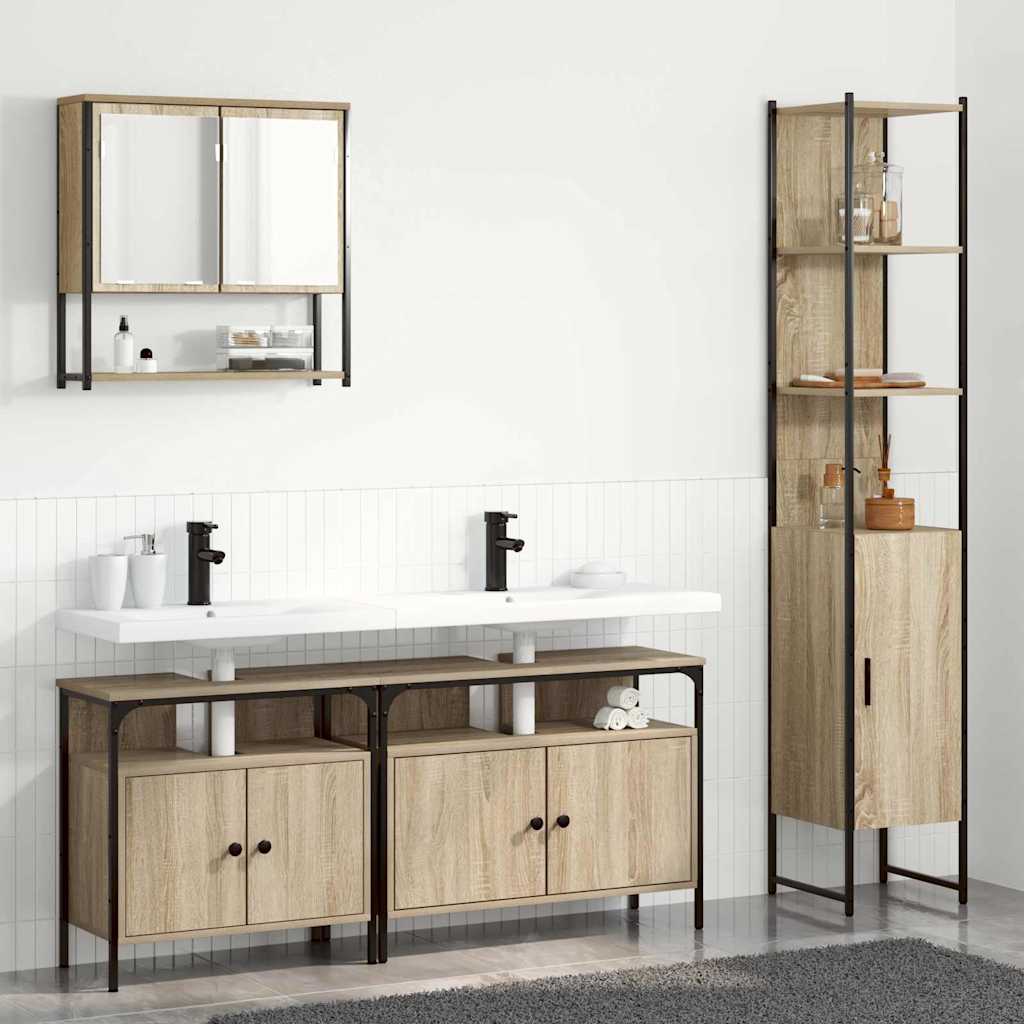 Badezimmermöbel-Set 4 stk. Sonoma-Eiche 33 x 33 x 185,5 cm
