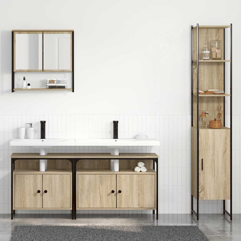 Badezimmermöbel-Set 4 stk. Sonoma-Eiche 33 x 33 x 185,5 cm
