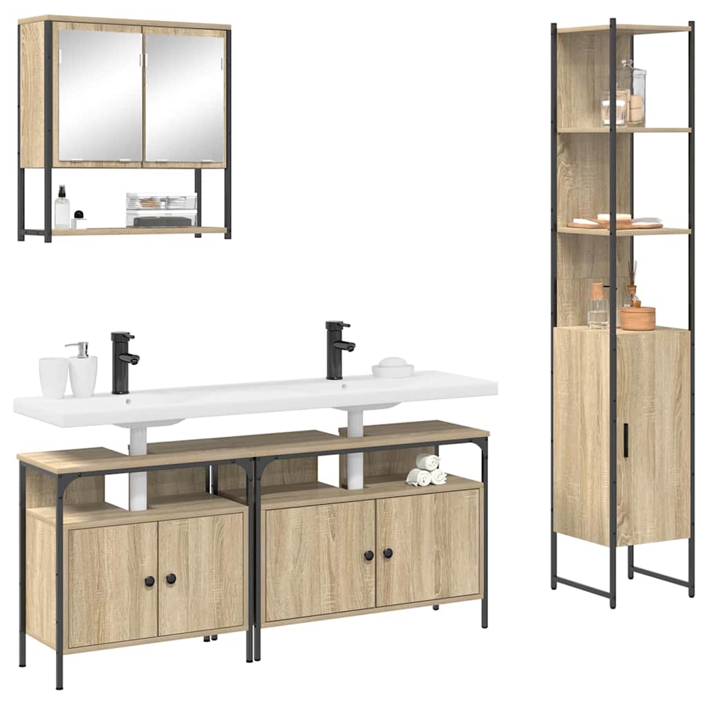 Badezimmermöbel-Set 4 stk. Sonoma-Eiche 33 x 33 x 185,5 cm
