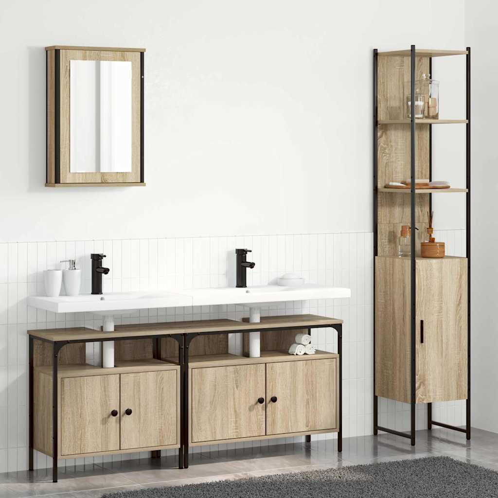 Badezimmermöbel-Set 4 stk. Sonoma-Eiche 33 x 33 x 185,5 cm