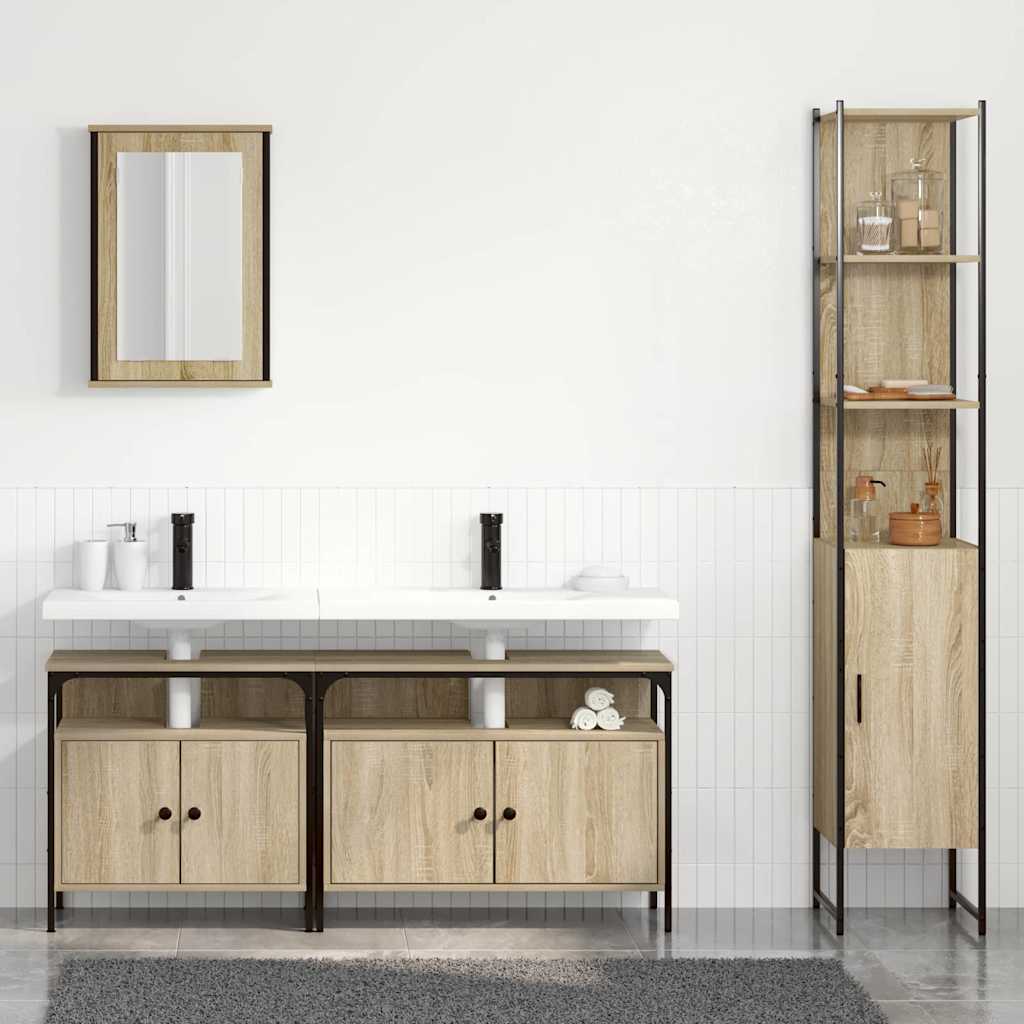 Badezimmermöbel-Set 4 stk. Sonoma-Eiche 33 x 33 x 185,5 cm