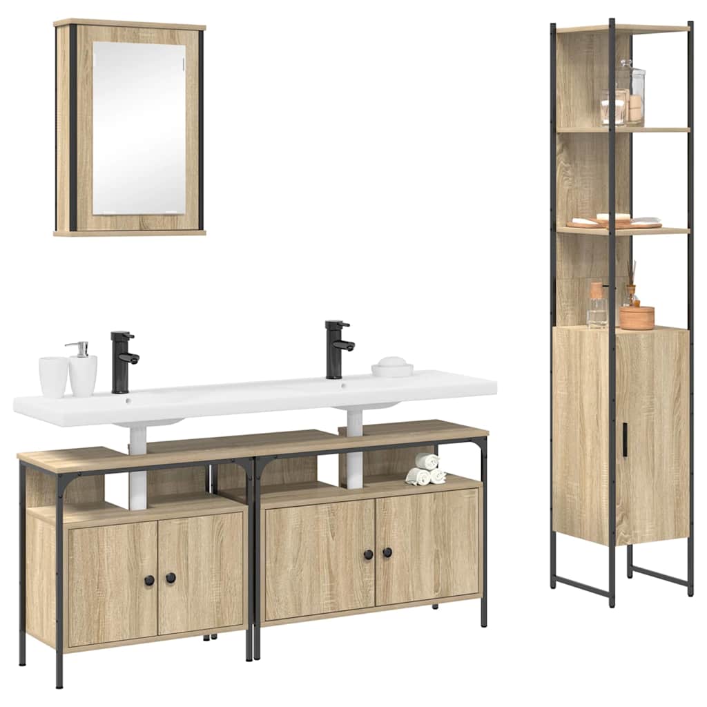 Badezimmermöbel-Set 4 stk. Sonoma-Eiche 33 x 33 x 185,5 cm