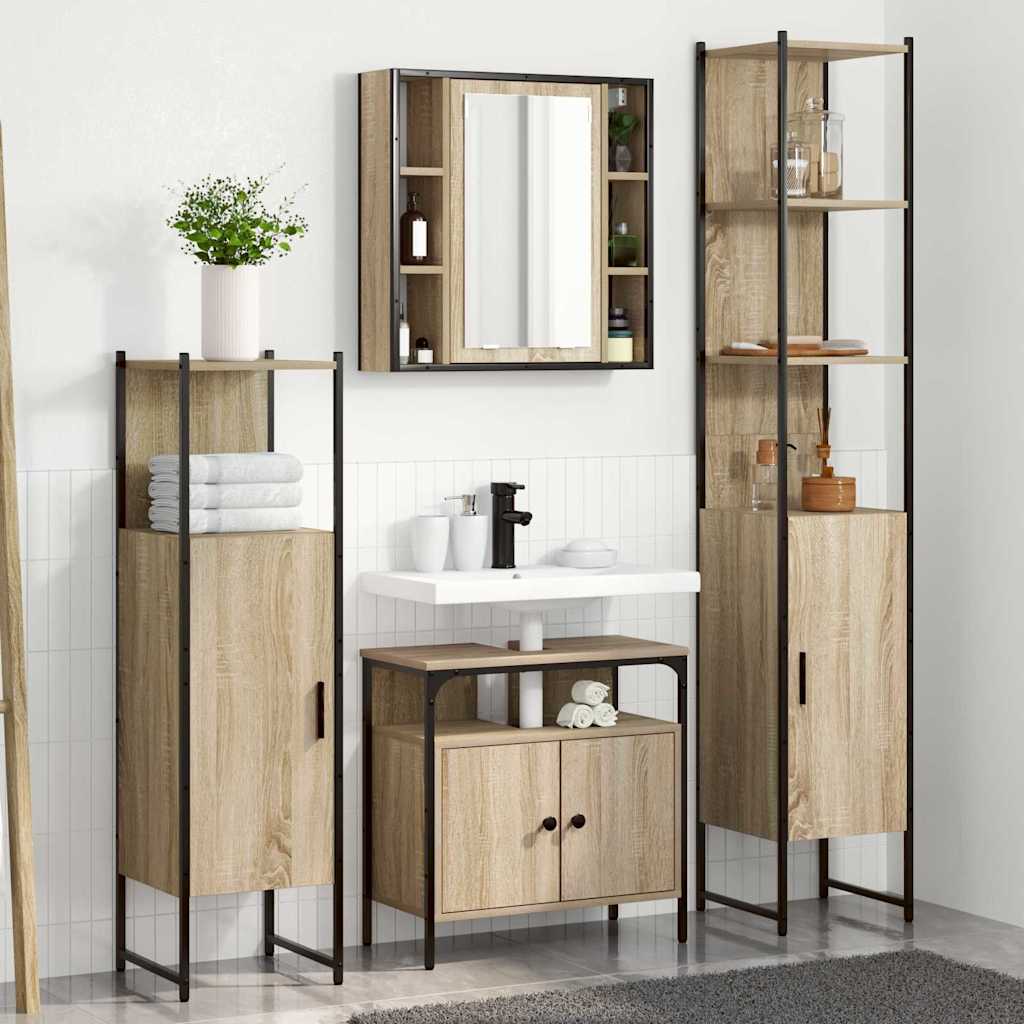Badezimmermöbel-Set 4 stk. Sonoma-Eiche 33 x 33 x 185,5 cm