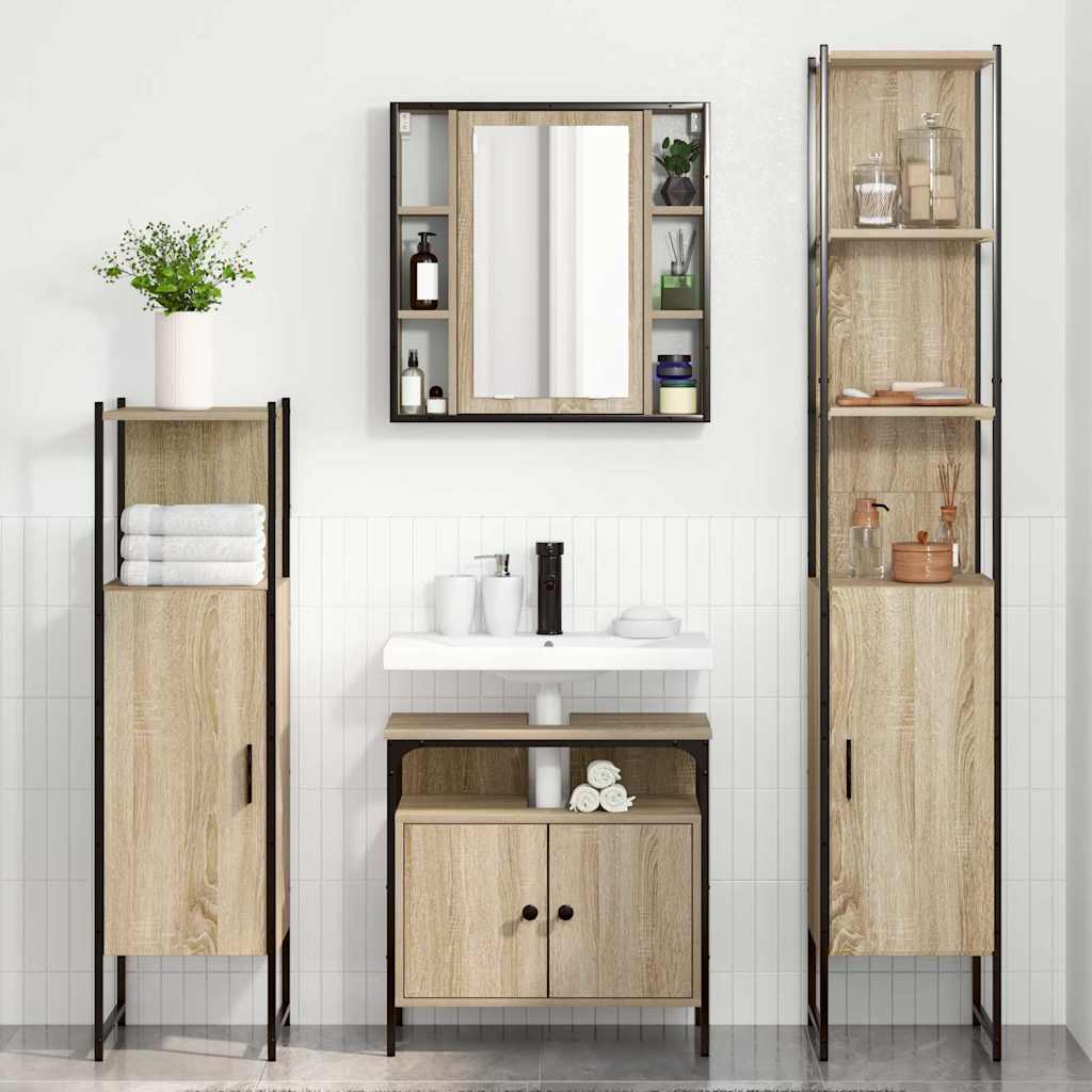 Badezimmermöbel-Set 4 stk. Sonoma-Eiche 33 x 33 x 185,5 cm