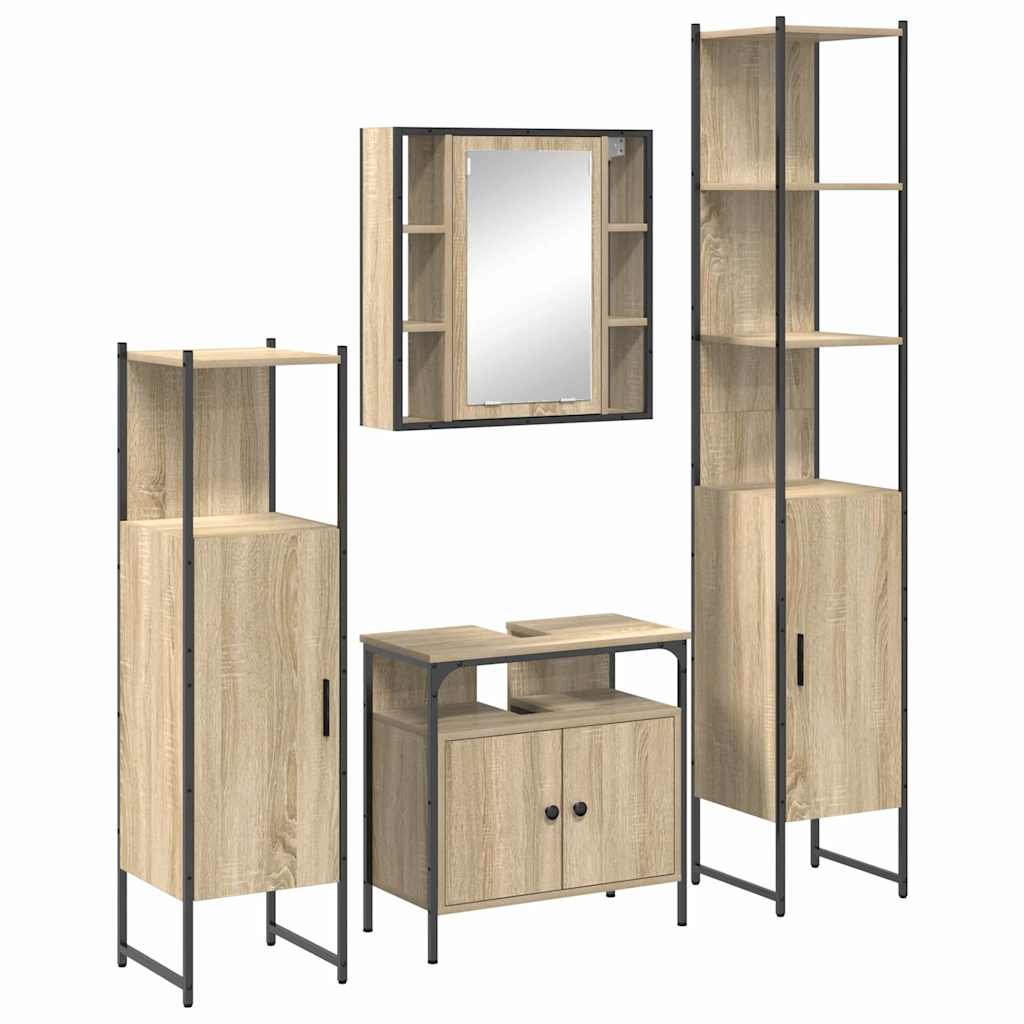 Badezimmermöbel-Set 4 stk. Sonoma-Eiche 33 x 33 x 185,5 cm