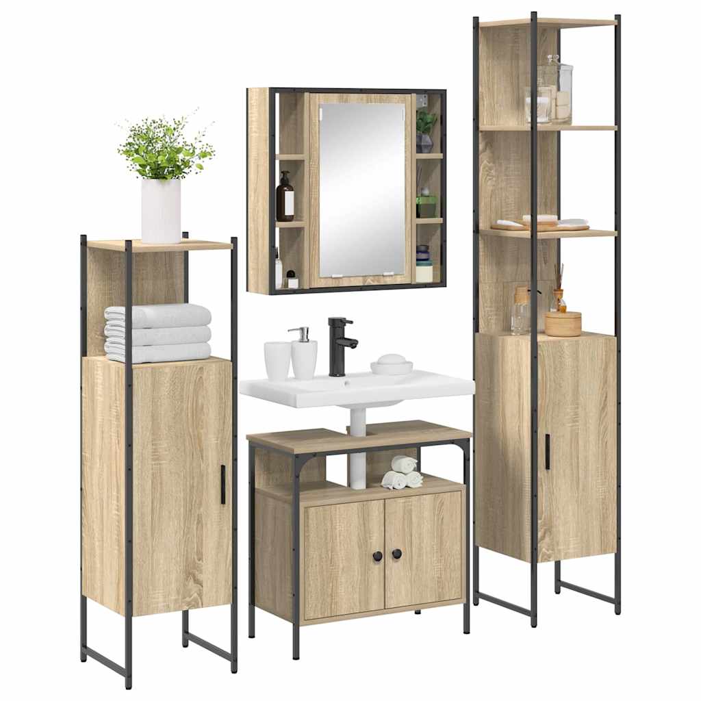 Badezimmermöbel Set mit Schubladen mit Regal 4 pcs Sonoma-Eiche