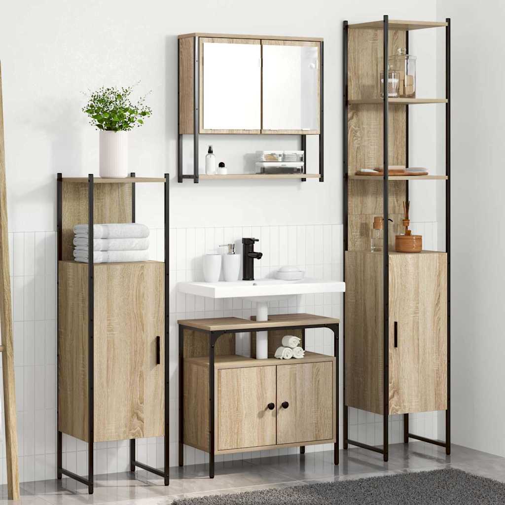 Badezimmermöbel-Set 4 stk. Sonoma-Eiche 33 x 33 x 185,5 cm