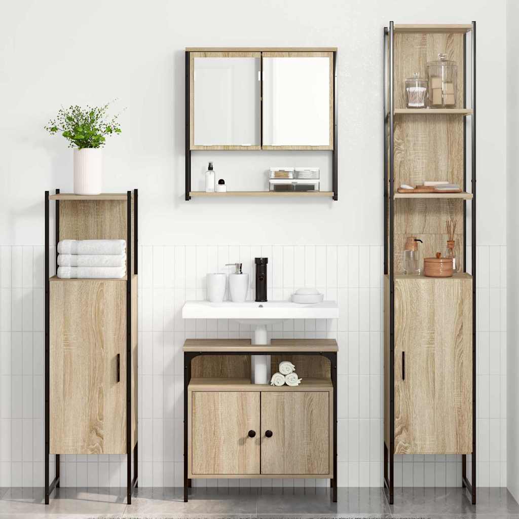 Badezimmermöbel-Set 4 stk. Sonoma-Eiche 33 x 33 x 185,5 cm