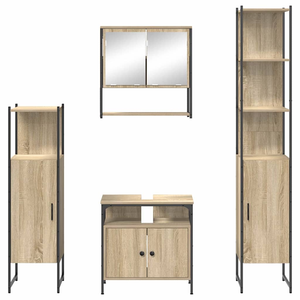 Badezimmermöbel-Set 4 stk. Sonoma-Eiche 33 x 33 x 185,5 cm