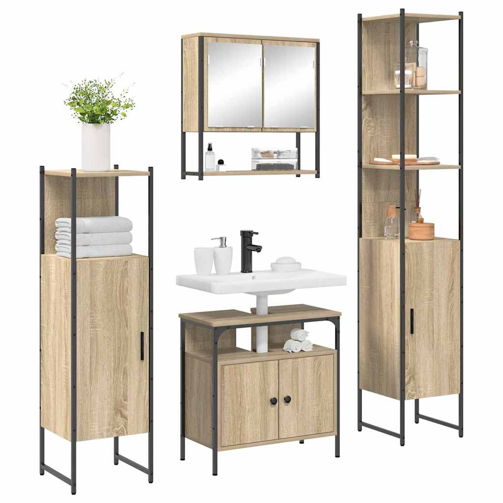 Badezimmermöbel-Set 4 stk. Sonoma-Eiche 33 x 33 x 185,5 cm
