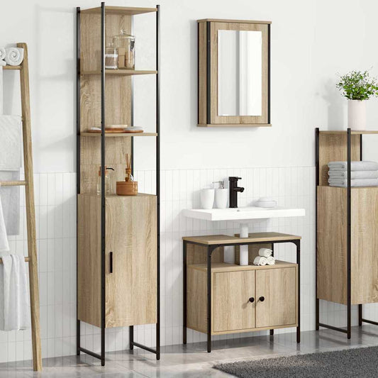 Badezimmermöbel-Set 3 stk. Sonoma-Eiche 33 x 33 x 185,5 cm