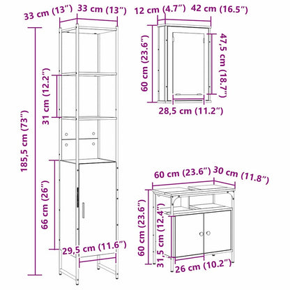 Badezimmermöbel-Set 3 stk. Sonoma-Eiche 33 x 33 x 185,5 cm