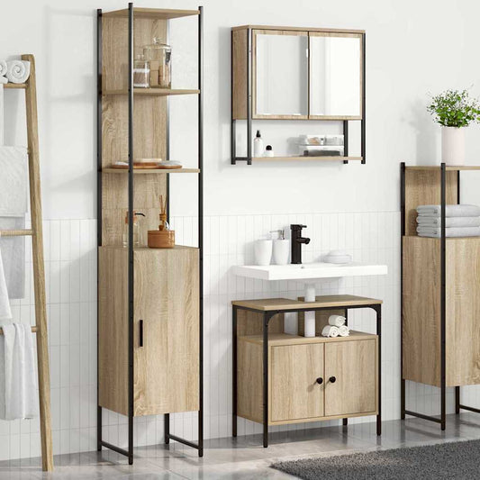 Badezimmermöbel-Set 3 stk. Sonoma-Eiche 33 x 33 x 185,5 cm