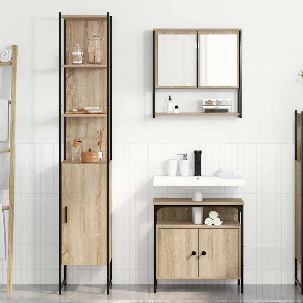 Badezimmermöbel-Set 3 stk. Sonoma-Eiche 33 x 33 x 185,5 cm