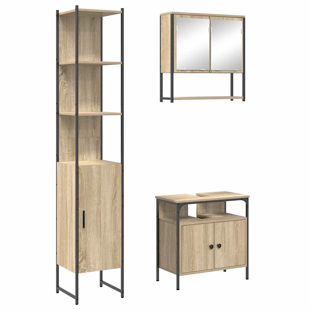 Badezimmermöbel-Set 3 stk. Sonoma-Eiche 33 x 33 x 185,5 cm