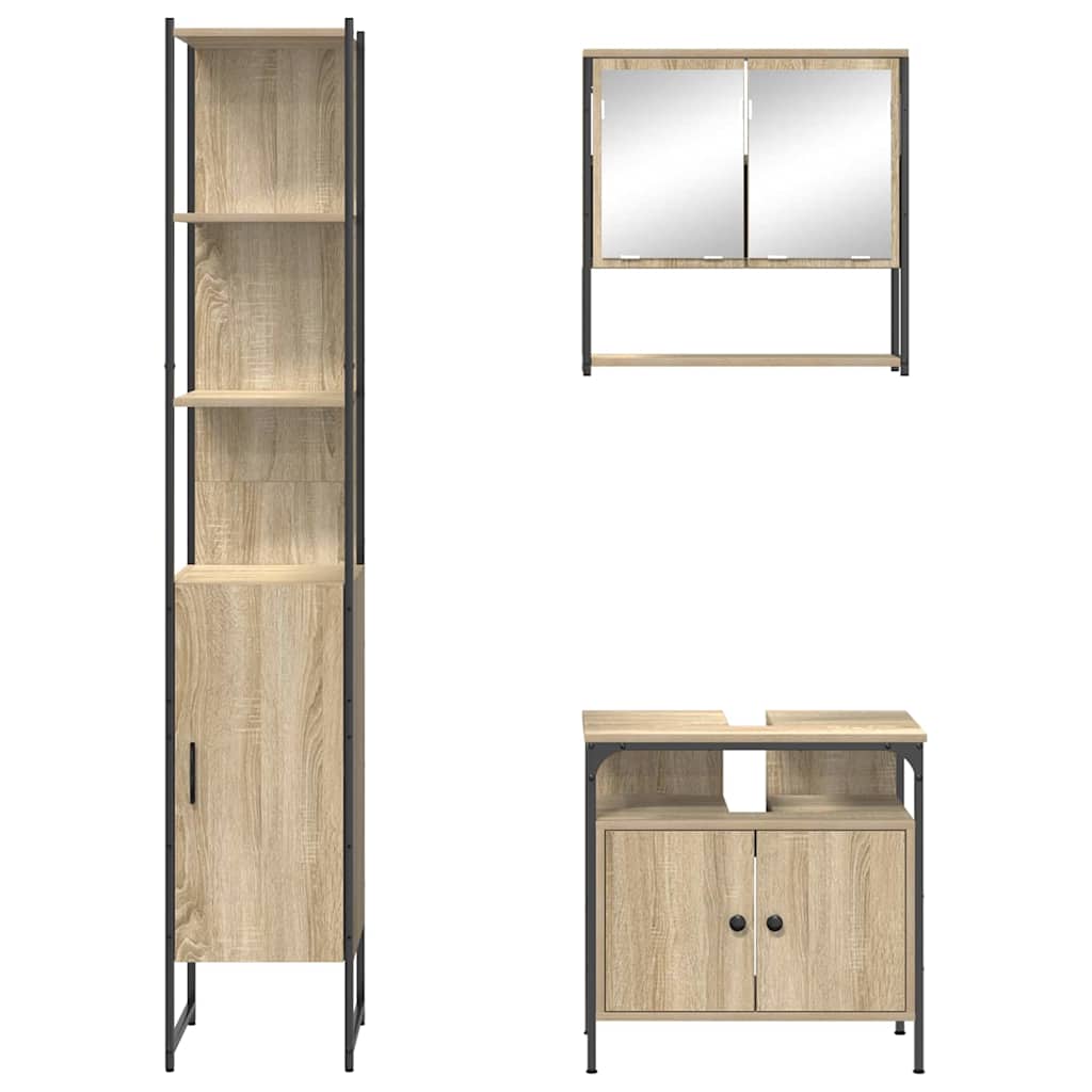 Badezimmermöbel-Set 3 stk. Sonoma-Eiche 33 x 33 x 185,5 cm