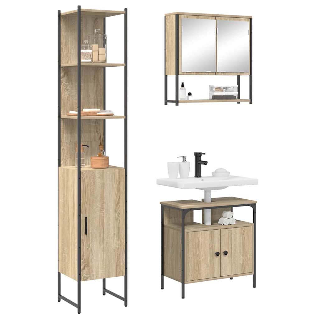 Badezimmermöbel-Set 3 stk. Sonoma-Eiche 33 x 33 x 185,5 cm