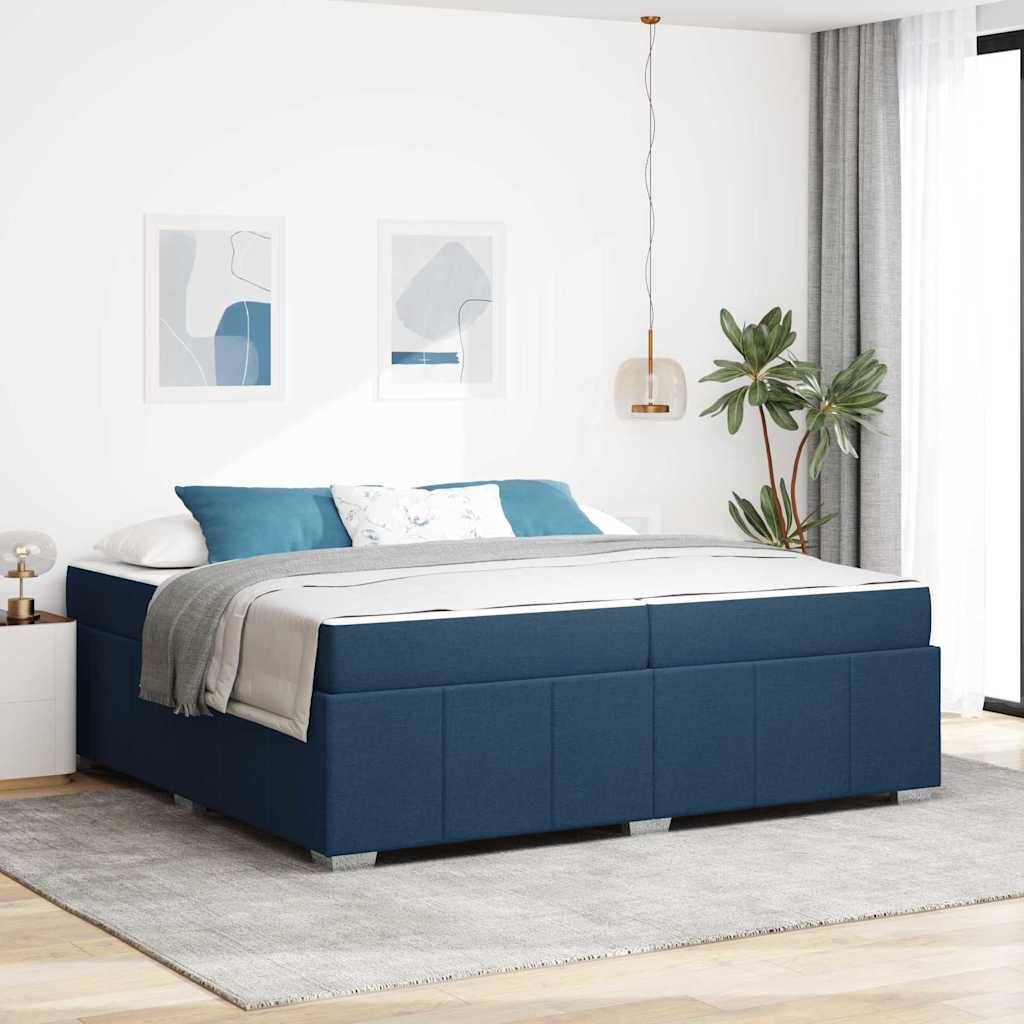 Bettgestell mit Matratze Blau 200 x 200 cm Stoff