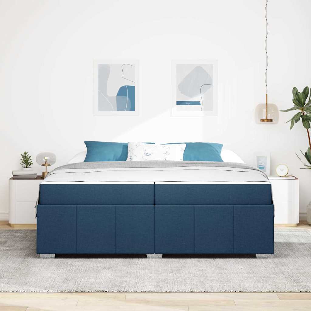 Bettgestell mit Matratze Blau 200 x 200 cm Stoff