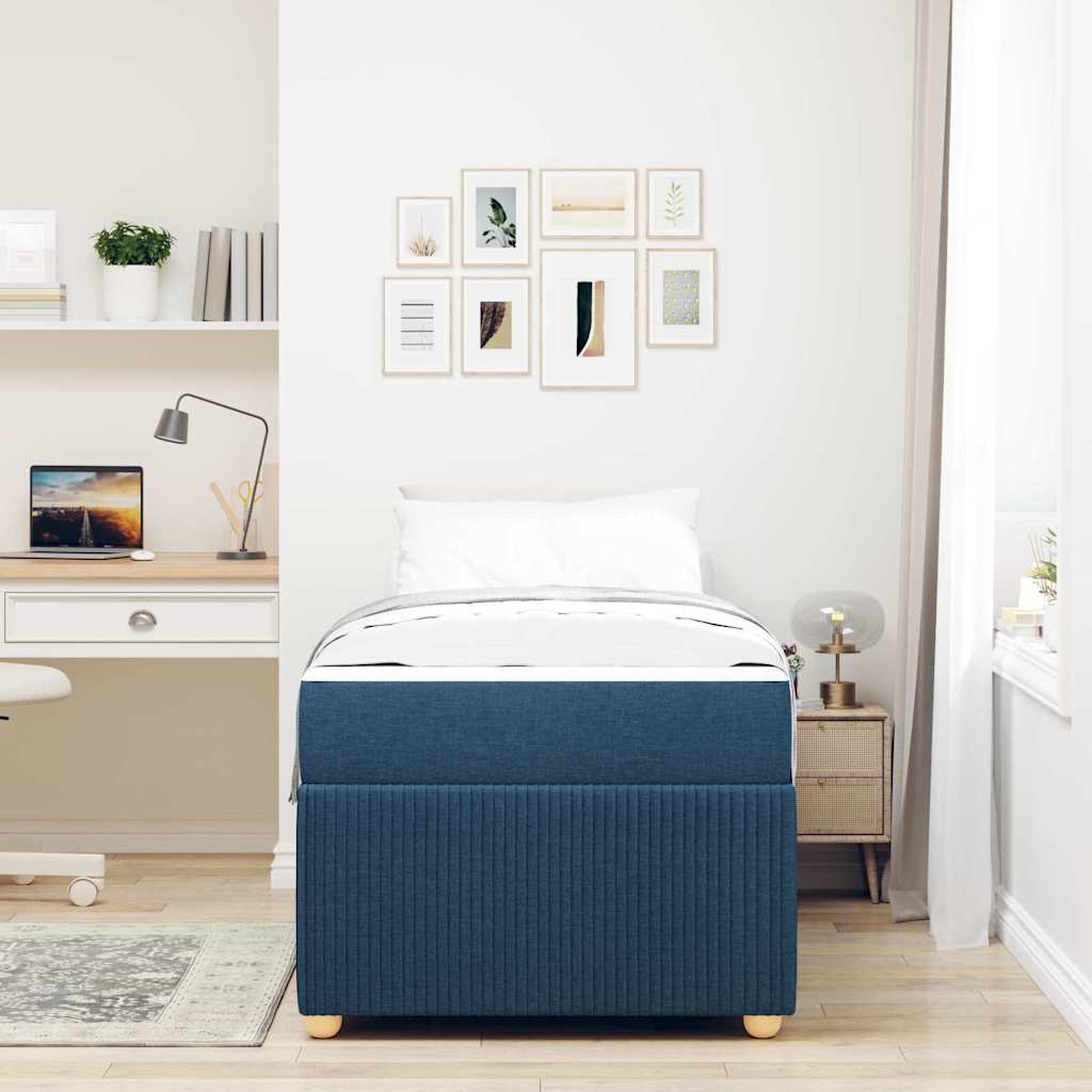 Bettgestell mit Matratze mit Matratze Blau 90 x 190 cm Stoff
