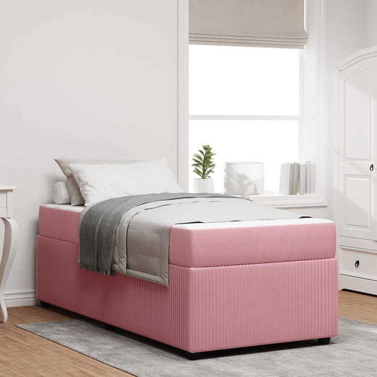 Bettgestell mit Matratze mit Matratze Rosa 90 x 190 cm Samt