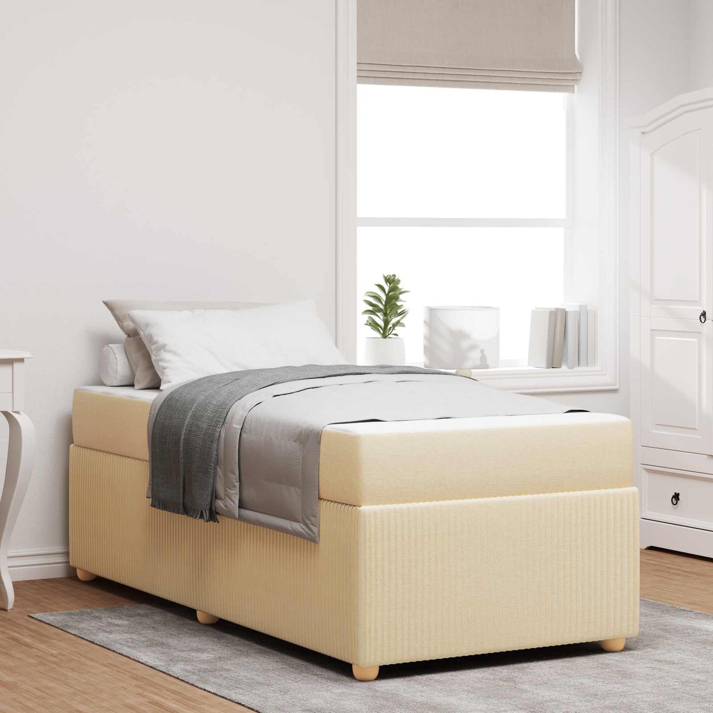 Bettrahmen mit Matratze Creme 90 x 200 cm Stoff