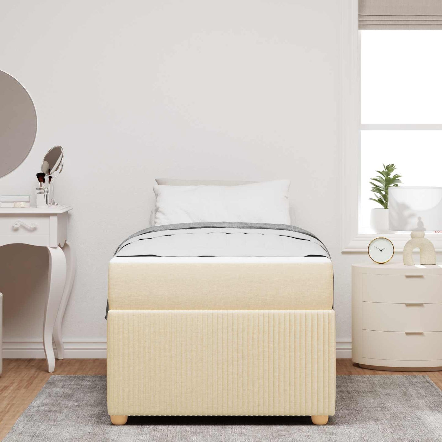 Bettrahmen mit Matratze Creme 90 x 200 cm Stoff