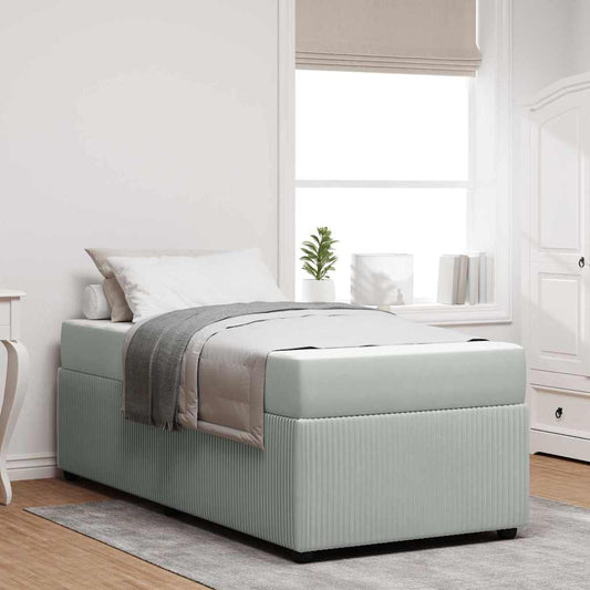 Bettgestell mit Matratze mit Matratze Hellgrau 90 x 200 cm Samt