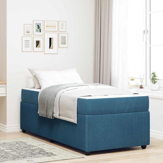 Bettgestell mit Matratze mit Matratze Blau 100 x 200 cm Samt