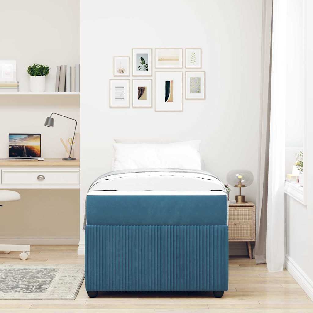 Bettgestell mit Matratze mit Matratze Blau 100 x 200 cm Samt