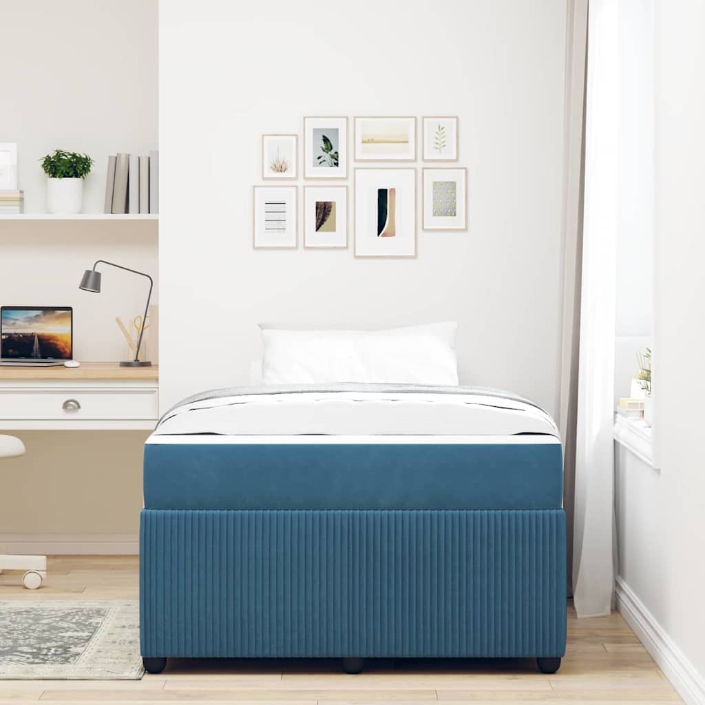 Bettgestell mit Matratze mit Matratze Blau 120 x 200 cm Samt