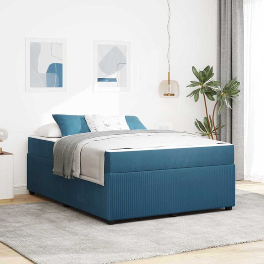 Bettgestell mit Matratze mit Matratze Blau 140 x 200 cm Samt