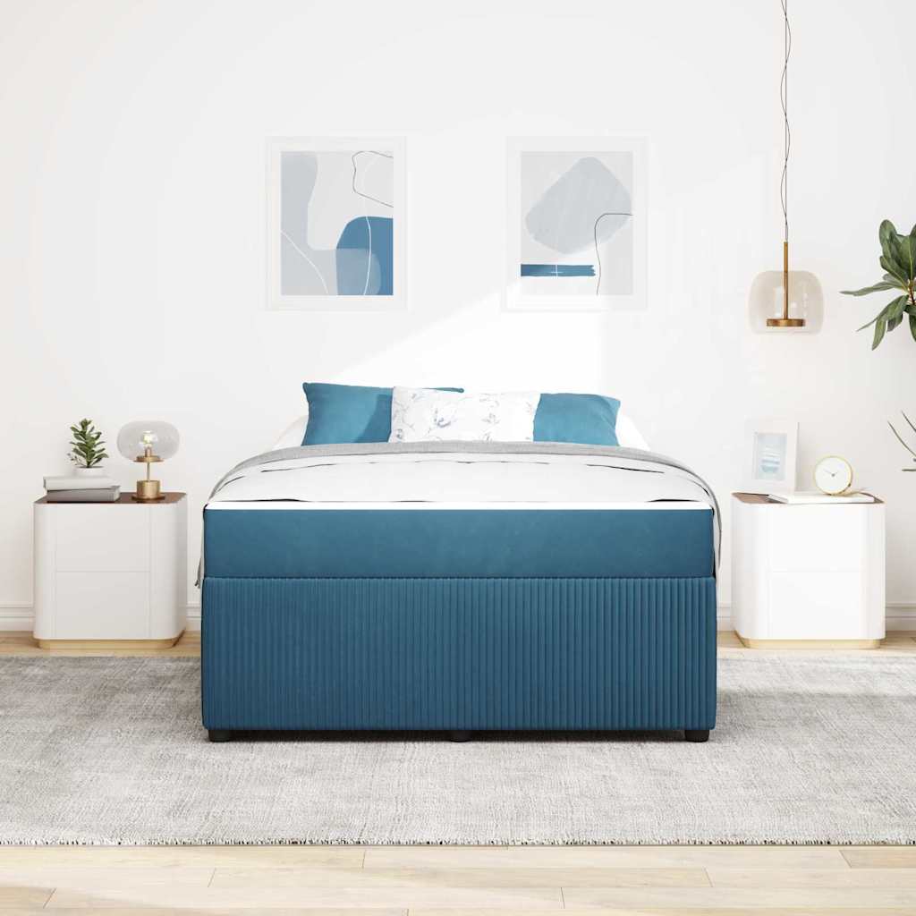 Bettgestell mit Matratze mit Matratze Blau 160 x 200 cm Samt