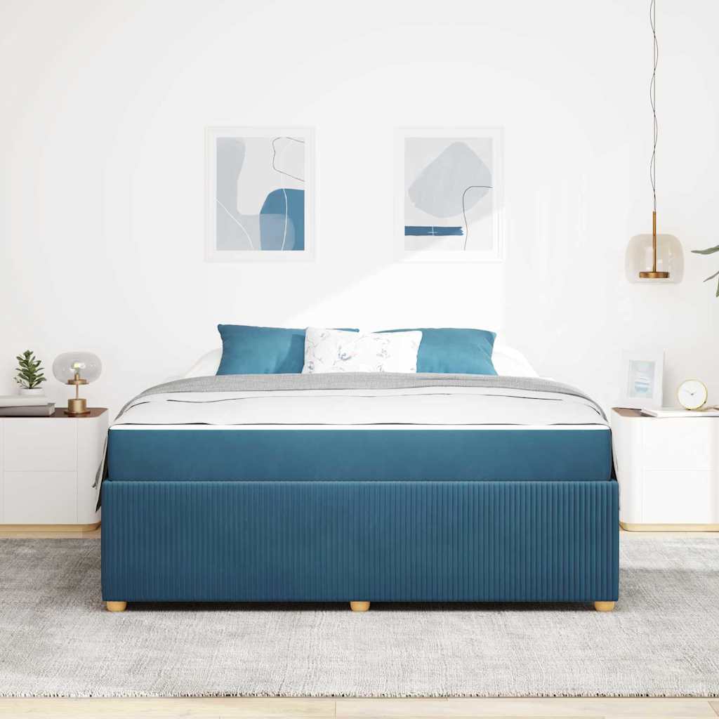 Bettgestell mit Matratze mit Matratze Blau 180 x 200 cm Samt