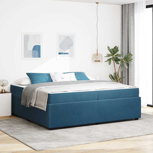 Bettgestell mit Matratze mit Matratze Blau 200 x 200 cm Samt