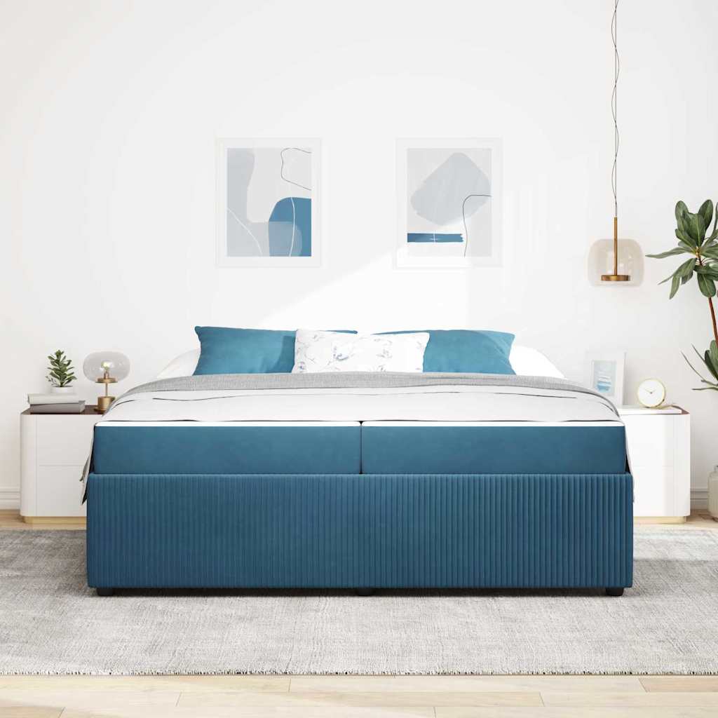 Bettgestell mit Matratze mit Matratze Blau 200 x 200 cm Samt