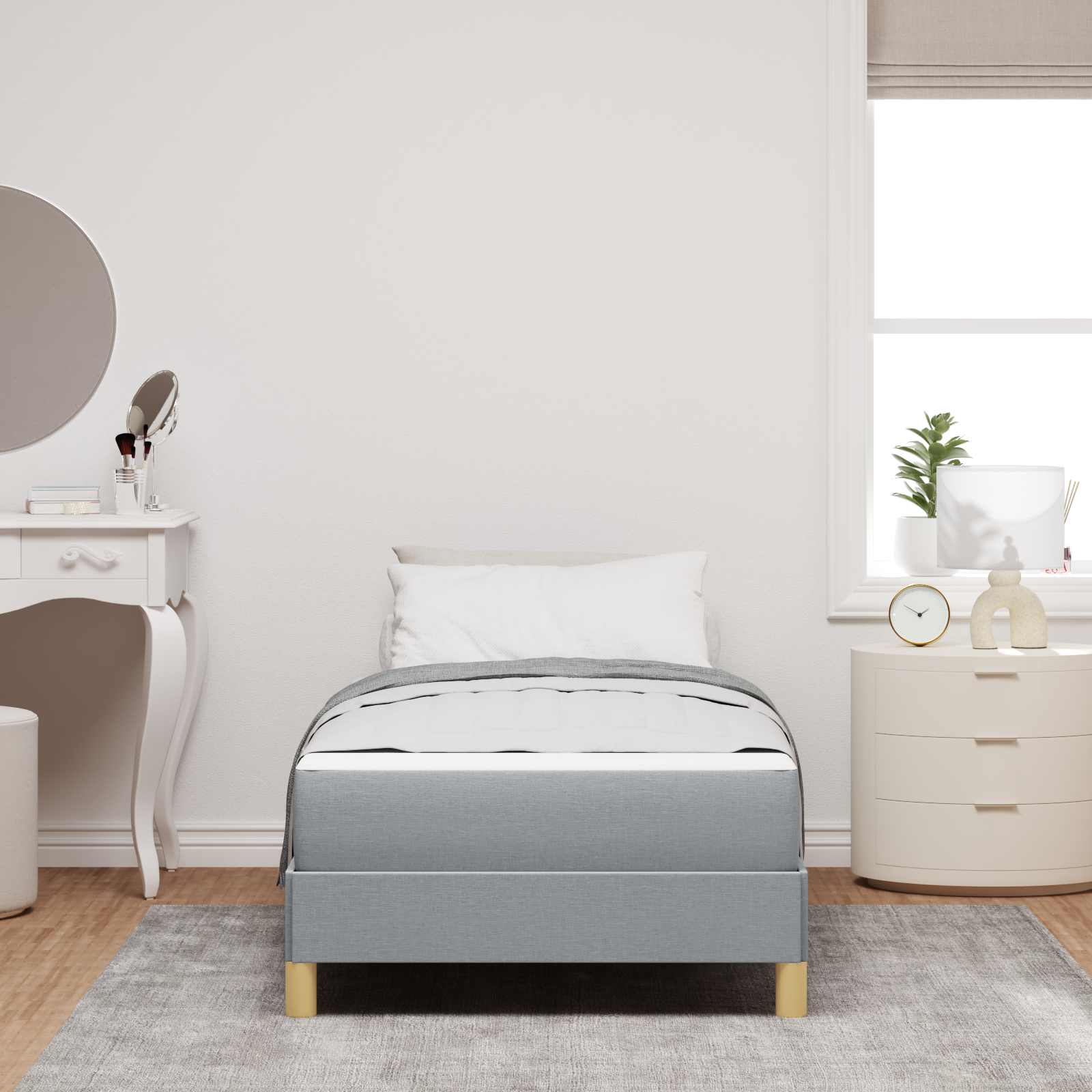 Boxspringbett mit Matratze Hellgrau 90 x 190 cm Stoff